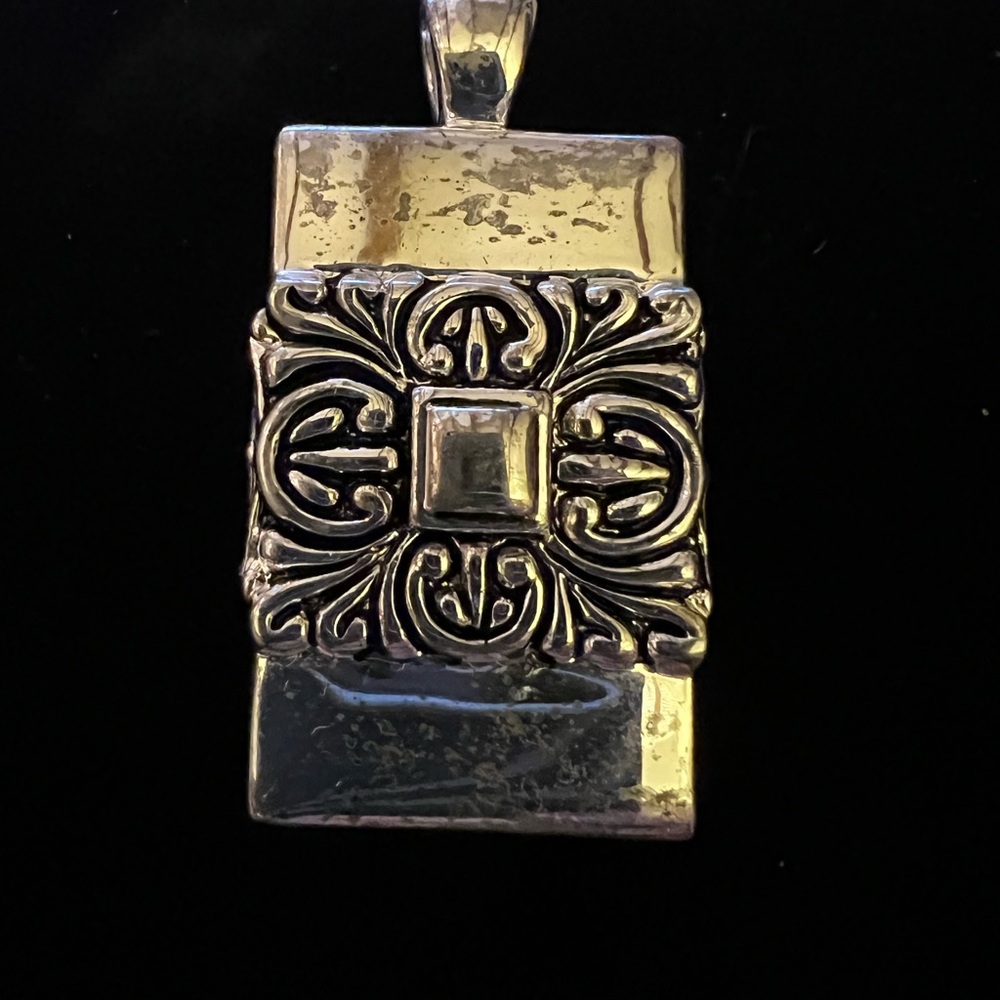 Vintage Silver Rectangular Pendant With Center Sq… - image 1